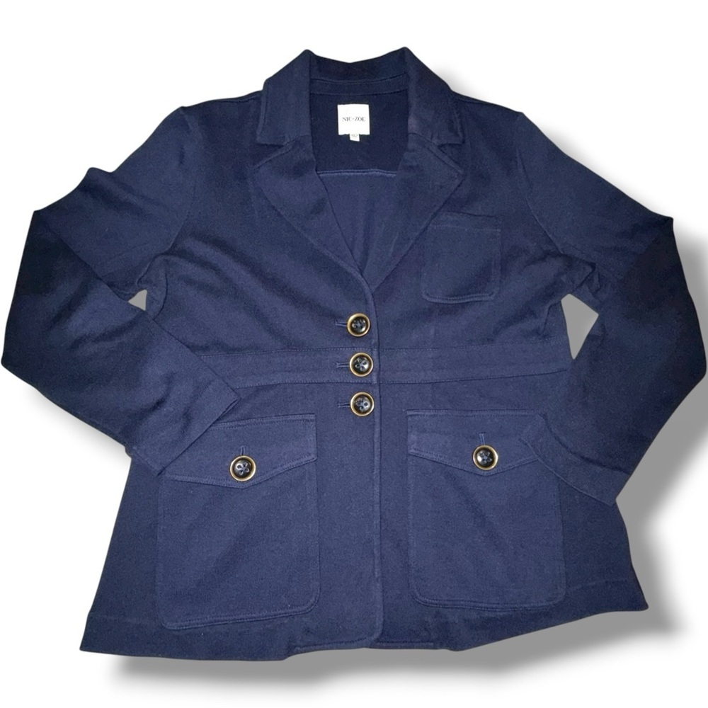 NIC+ZOE Editor Knit Women's Blazer with Button Detail - Dark Indigo XL - Picture 4 of 11